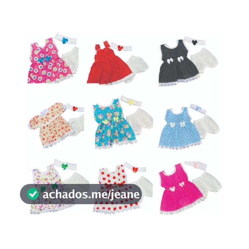kit com 6 peças para boneca baby alive vestidos 25 a 30cm - 2 vestido + 2 calcinha + 2 Tiara