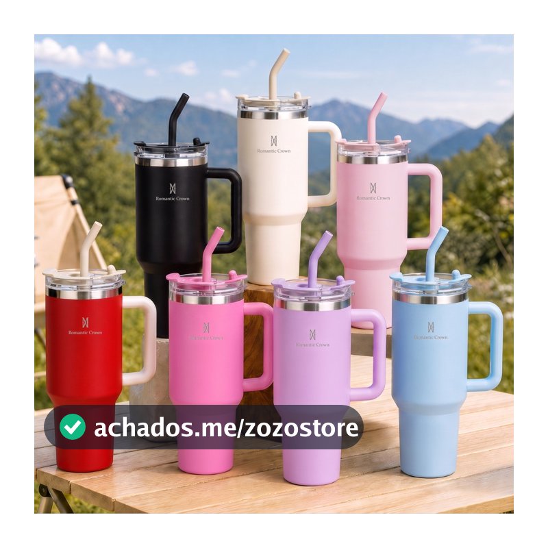 ROMANTIC CROWN Copo Térmico Portátil 1200ml/600ml com Tampa e Canudo Garrafa Térmica Inoxidável À prova de vazamentos