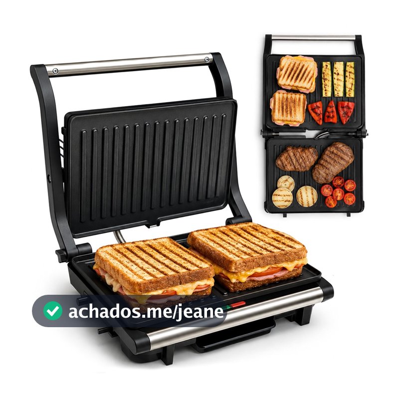 Grill e Sanduicheira Elétrica Multiuso Antiaderente Esquenta Rápido 1000w 127V ou 220v - Unitermi