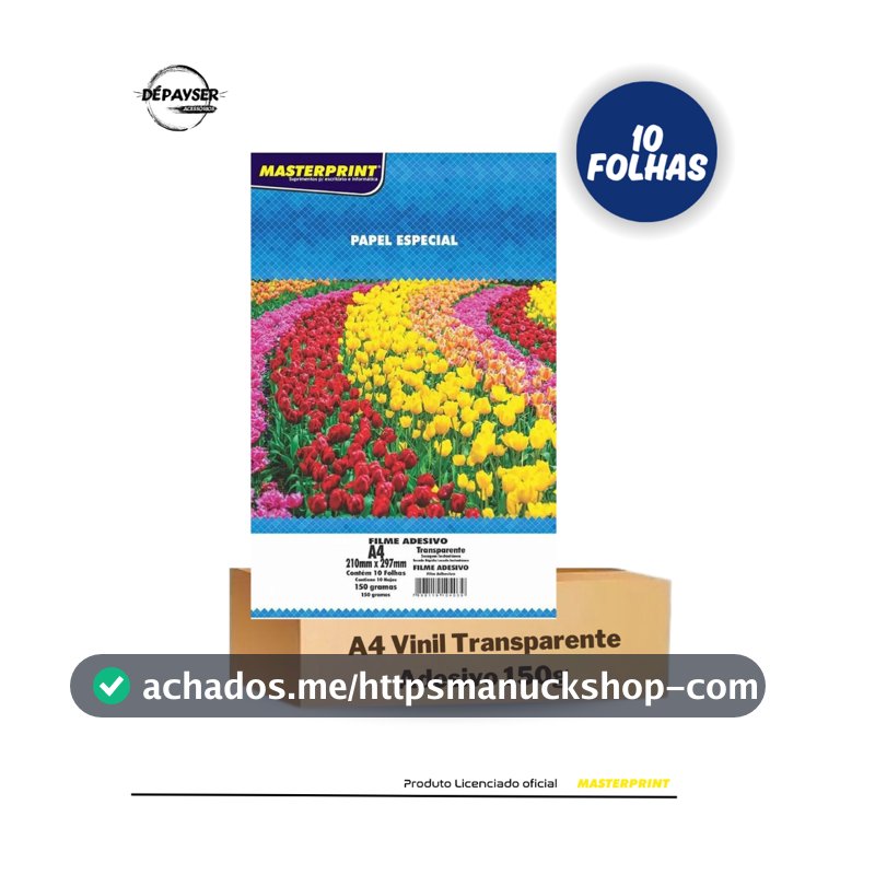 Vinil Adesivo Transparente Não a prova de água A4 150g Masterprint 10 Folhas Jato de Tinta