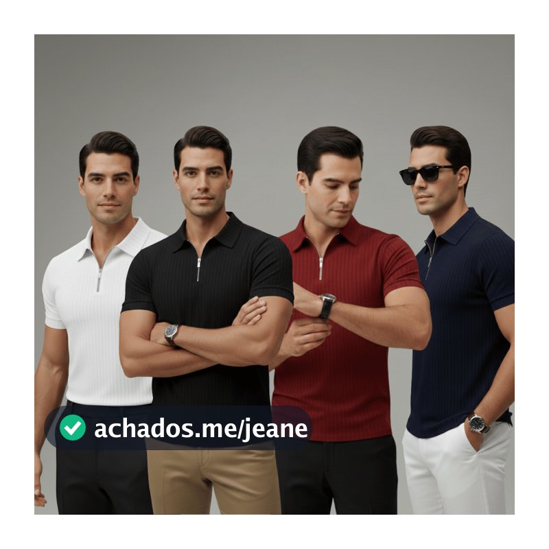 Kit 4 Camiseta Polo Com Ziper Manga Curta Masculina Camisa Básica Malha Canelada