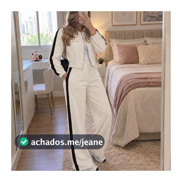 Conjunto Feminino Jaqueta Manga Longa e Calça Pantalona Bicolor Elegante