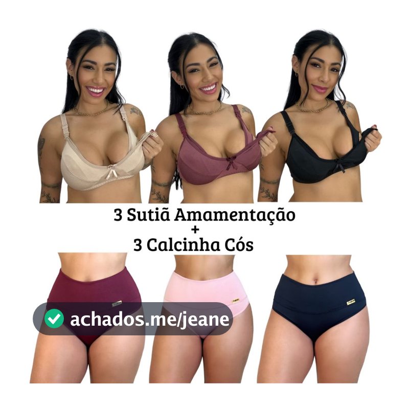 3 Calcinha Compressão + 3 Sutiã Amamentação