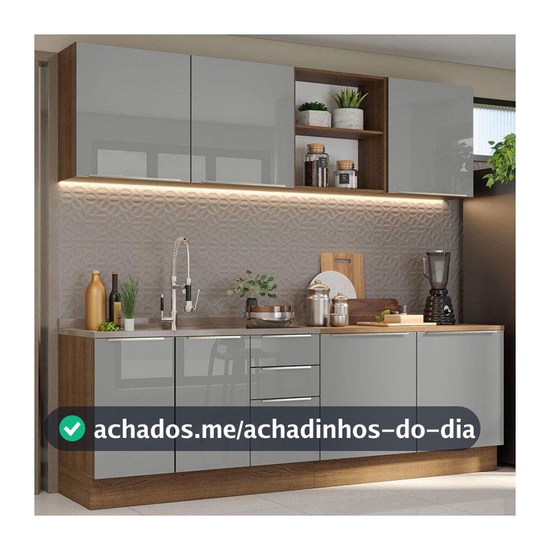 Armário De Cozinha Completa 240cm Lux Madesa 05 Rustic/cinza