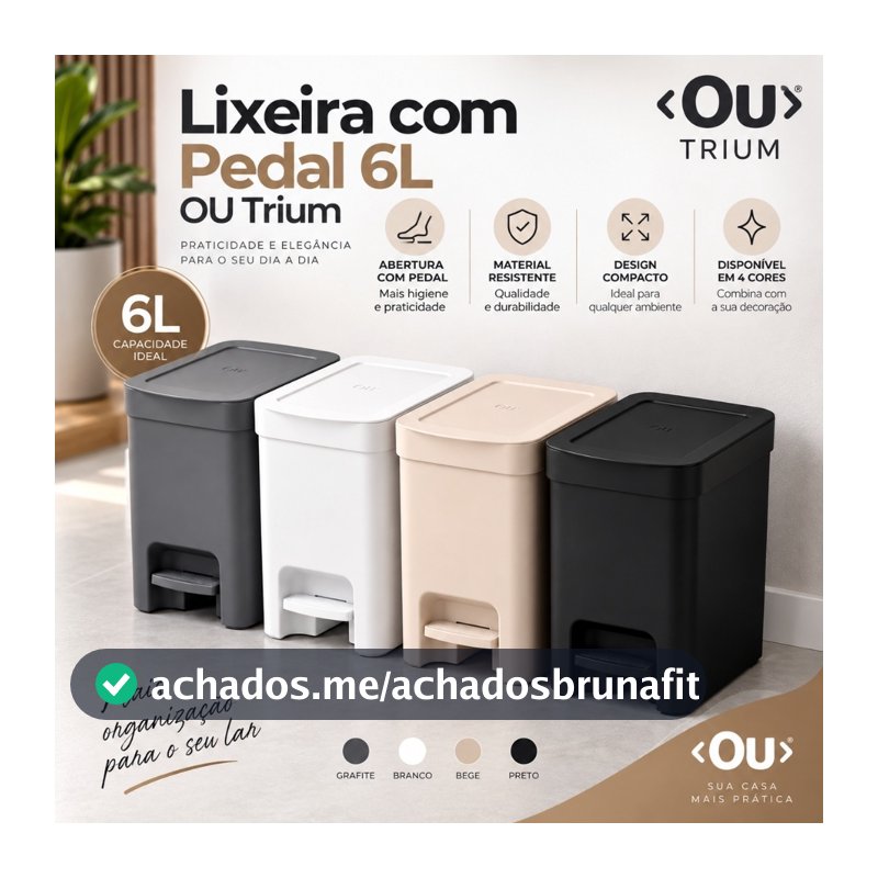 Lixeira com Pedal 6L OU Trium – Compacta, Moderna para Banheiro e Cozinha