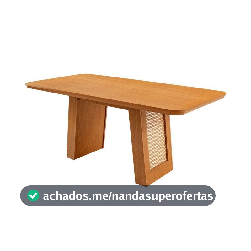 Mesa Jantar Carolina 180cm Tampo Mdf Canto Copo Moderna Naturalle