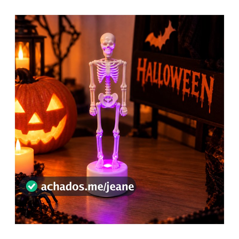 Luminária de Mesa Esqueleto Halloween LED Colorido Enfeite Decorativo