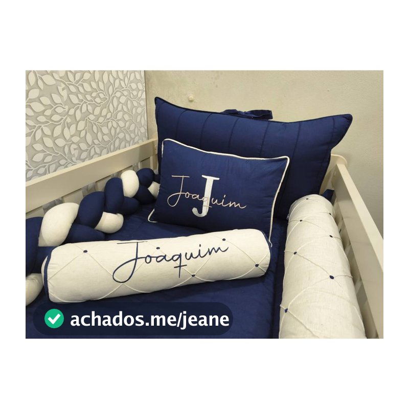 KIT BERÇO PERSONALIZADO 6 pçs com 1 Trança - Padrão Americano - Percal 100% Algodão e Linho