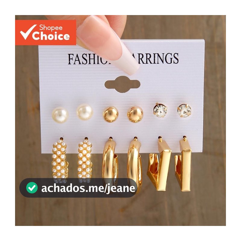 Conjunto De Brincos De Metal Geométrico Retrô De 6 Peças | Design Quadrado Exagerado Com Incrustações De Pérolas E Stras