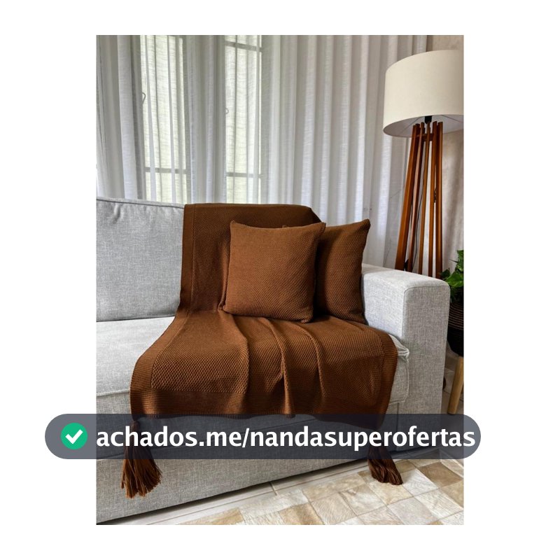 Kit Peseira Manta Luxo Decorativa Pompom Sala Sofá + 2 Capas