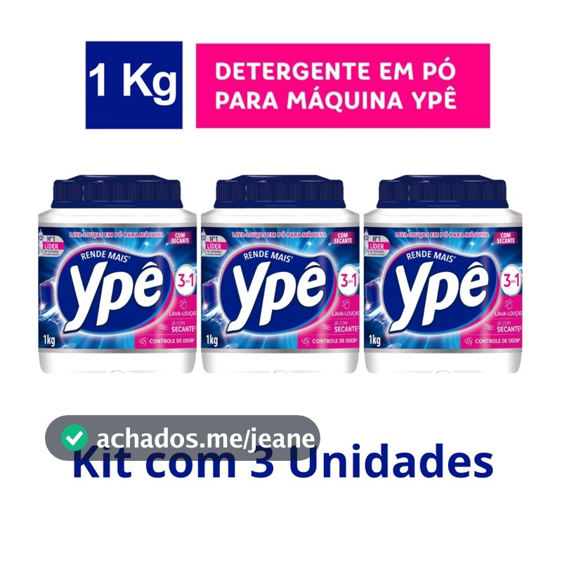 Kit 3 Detergentes Lava Louças Ypê em pó 1KG Máquina