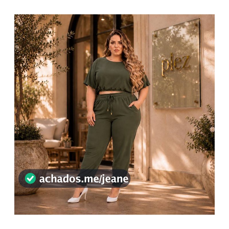 Conjunto plus size feminino calça jogger com FORRO + cropped blusa com mangas G1 G2 G3