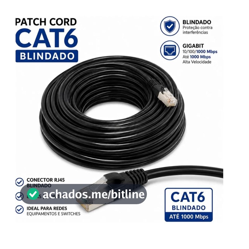 Cabo de Rede CAT6 Blindado Preto 1m 2m 3m 5m 10m 15m 20m 30m 50m Cabo de Rede Gigabit RJ45 Ethernet Internet CFTV SFTP