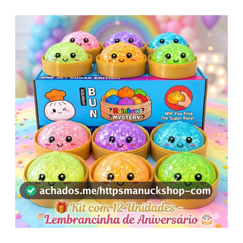 Kit com 12 Cores Dumpling Squishy 8,5 Grande com Glitter Macio Fofo para Apertar Lembrancinha Aniversário