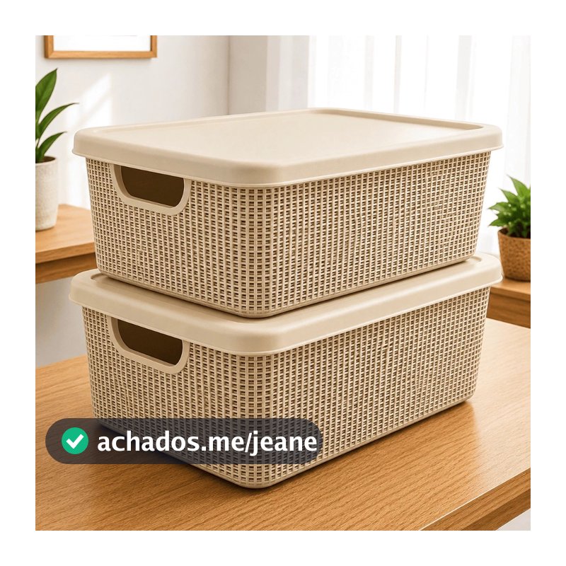 Kit 2 Caixas Organizadoras com Tampa Cesto Grande em Plástico 5 Litros em Promoção Jaguar