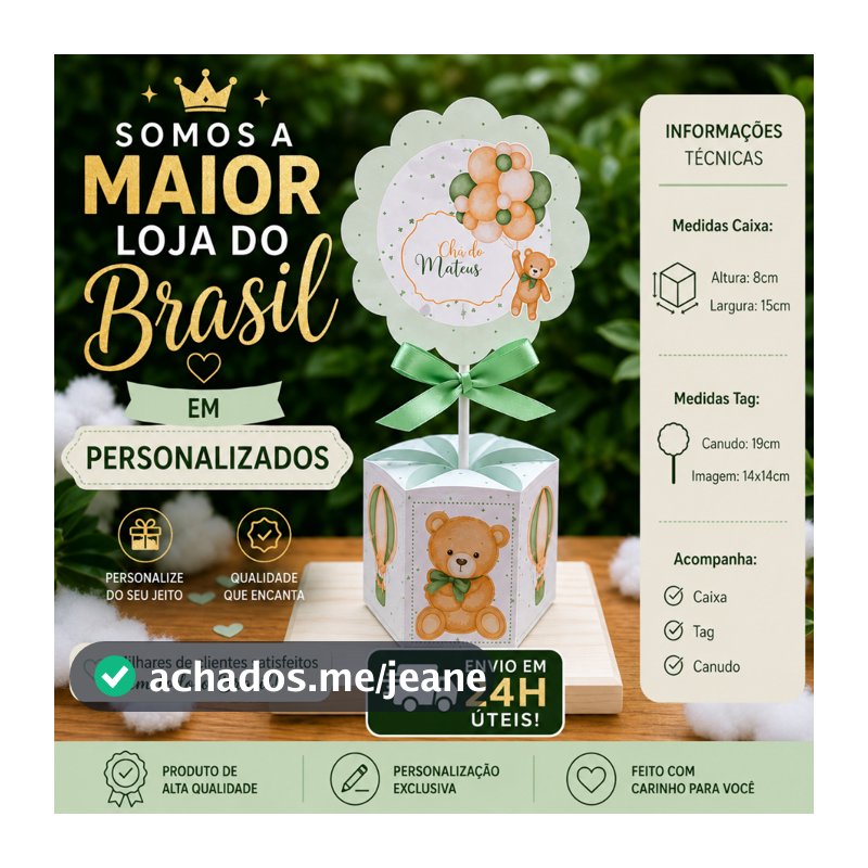 Kit Centro de mesa Festa Chá de Bebê Ursinho Baloeiro Verde