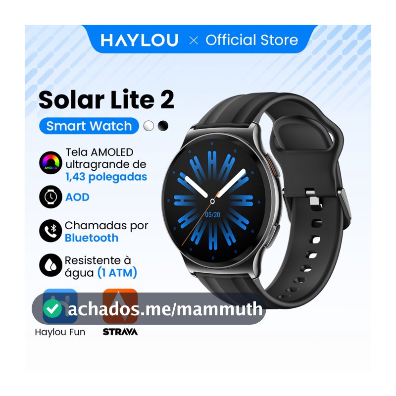 Haylou Solar Lite 2 Smartwatch Relogio Esporte Correndo Ritmo AMOLED AOD 1ATM Bluetooth 5.4 Masculino Feminino
