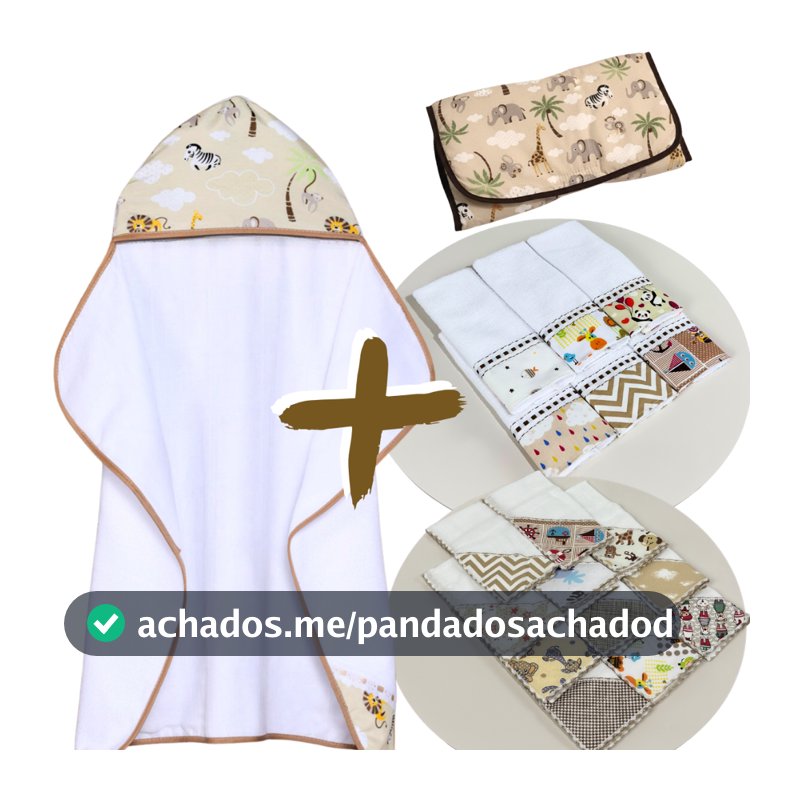 Kit  com 14 Peças 1 Toalhas de Banho Bebê Forrada +6 Fraldinha Boca +6 Toalhas+1 Trocador Portátil