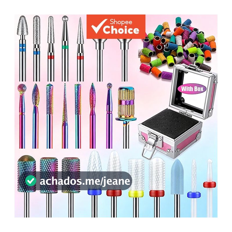 Kit 25 peças/25 peças com 50 peças de bandas de lixa, kit avançado de brocas para unhas com caixa de armazenamento, para