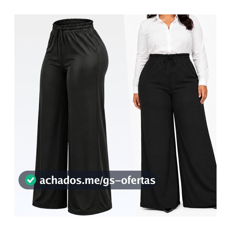 Calça Plus Size Wide Pantalona Feminina C/ Elástico Na Cintura Tecido  Alfaiataria Premium Social Básica 46 ao 56