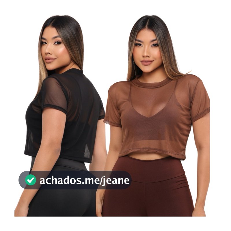 KIT 2 Cropped de Tule Fitness transparente academia Crossfit corrida blusinha de tule