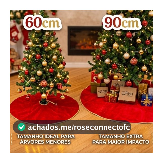 Saia Para Árvore De Natal Veludo Vermelho Borda Dourada Tapete P/ Árvore Natalina 60cm e 90cm