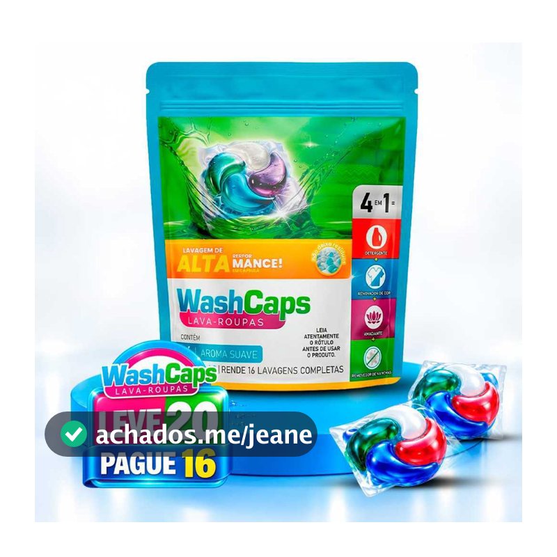 Detergente Lava Roupas Washcaps 4 em 1 - 20 Cápsulas
