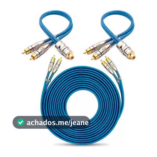 Kit 1 Cabo Rca 5 M + 2 Y Dupla Blindagem Cobre Azul Som Cabo Rca Blindado Banhado Cobre