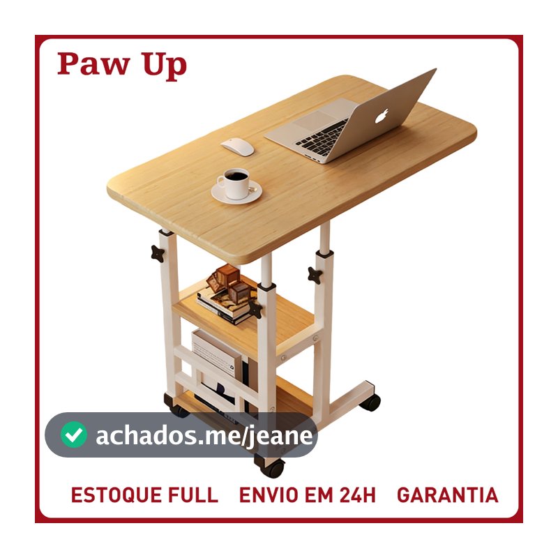 Mesa Multiuso com 3 Prateleiras — Altura Regulável, Rodinhas, Cantos Seguros, Ideal para Notebook, Tablet, Livros e Plan