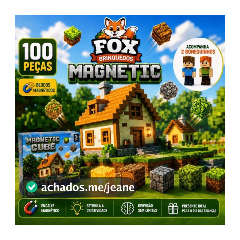 Kit Blocos Magnéticos 100 Peças com 2 Bonequinhos Brinquedo de Montar Construção Infantil