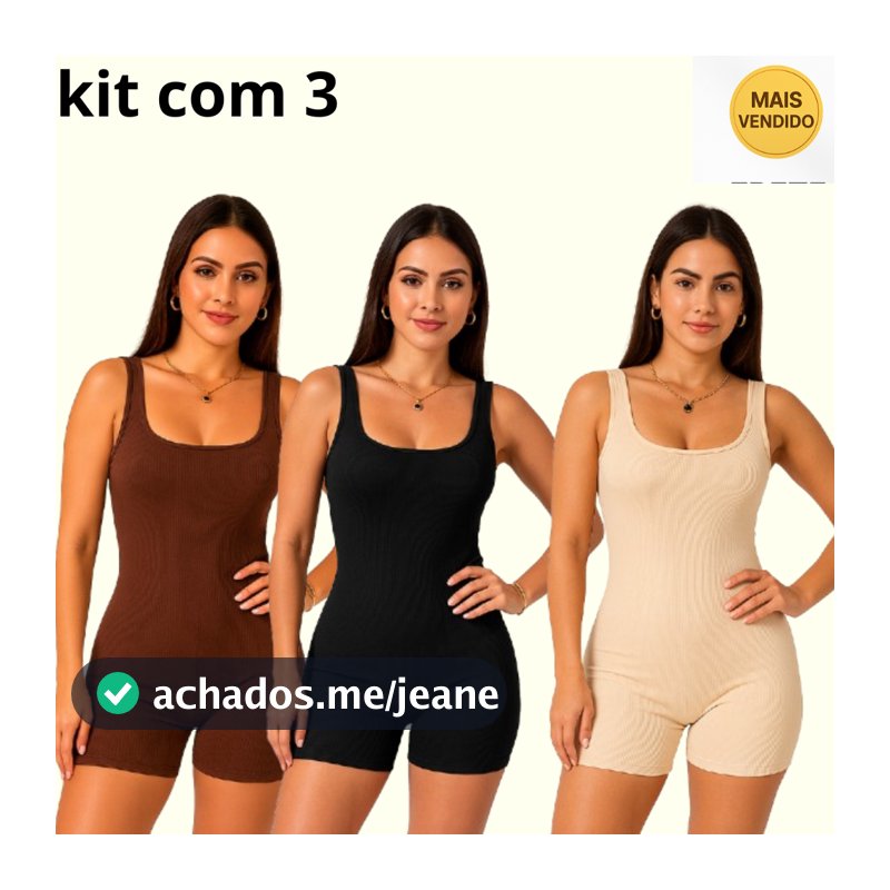 Kit 3 Macaquinho Feminino Academia Canelado Ribana  Versátil Estiloso