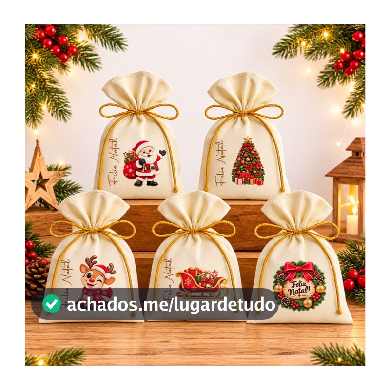 Kit 10 Saquinho Personalizados para Festa Lembrancinhas Natal Feliz Natal