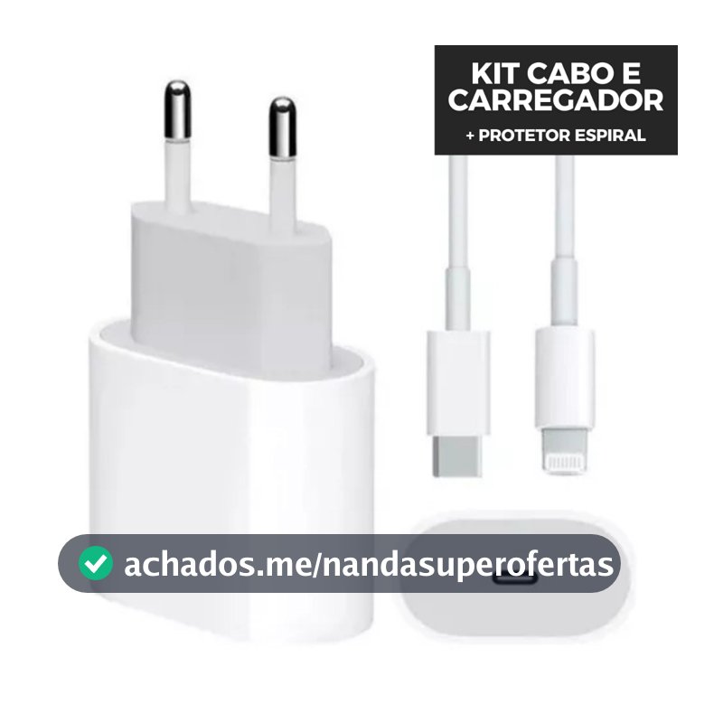 Kit Carregador de Iphone Turbo Cabo e Fonte 20w Carga Rápida + Protetor Espiral – Envio Garantido