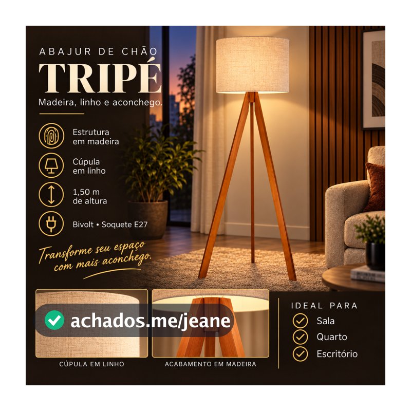 Abajur De Madeira Rustico Tripe Lindo Alto Decorativo Bivolt