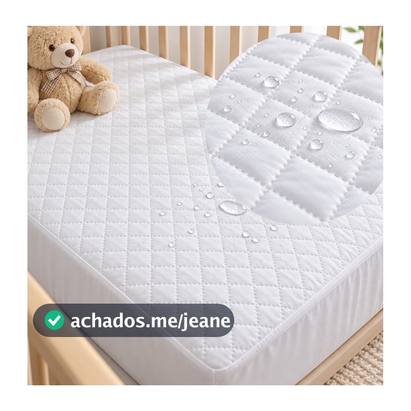 Capa Protetora De Colchão Impermeável Lençol com Elástico Berço Americano Para Bebe Anti Mofo 70 cm x 130 cm x 15 cm.