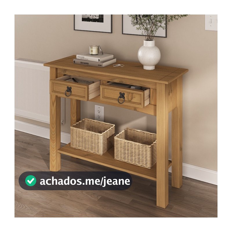 Aparador de Madeira Maciça com 2 Gavetas Marrom Antique - Linha Corona - Pense Dentro da Caixa