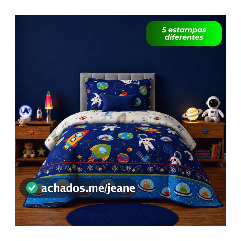 Kit Colcha Cobre Leito Infantil Solteiro 2 Peças Futebol Avião Foguete Espaço Microfibra Matelado