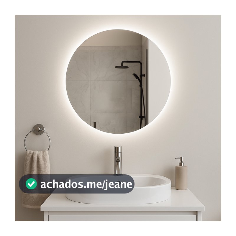 Espelho Redondo 40cm com LED e Fonte Lapidado Decorativo Para Quarto Sala Banheiro