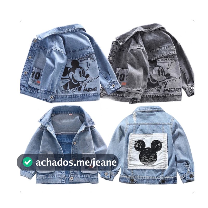 Jaqueta Mickey Denim Para Meninos Casacos De Moda Infantil De Outono Roupas Infantis Meninas Desenho Animado Fino Jean