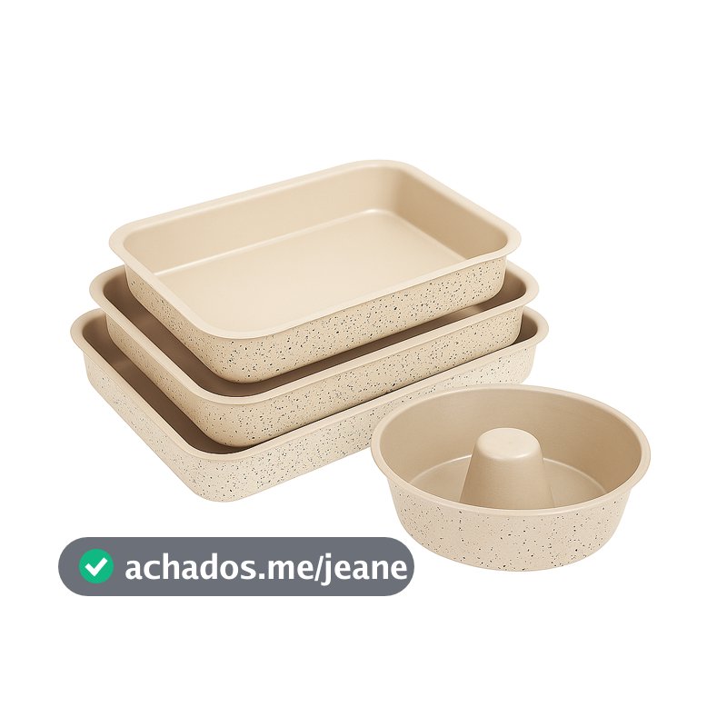 Conjunto de assadeiras 4 peças retangular e redonda tubo 21 cm