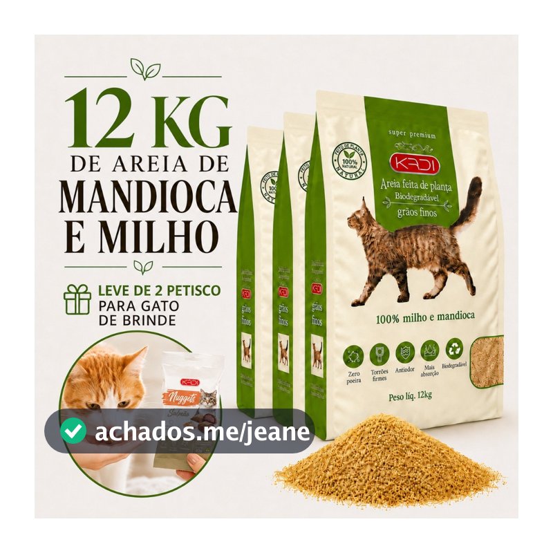 Areia Kadi  Biodegradável 12kg Para Gato - Milho e Mandioca Grãos Finos