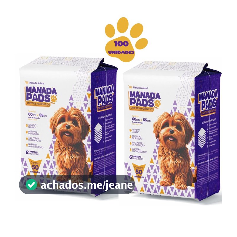 KIT Tapete Higiênico Para Cães Manada Pads 55X60 100 Unidades Envio Imediato Manada Animal