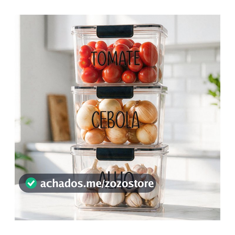 Organizador Multiuso de Geladeira 1,9L - Pote Hermético com Etiqueta, Porta Alho | Avulso ou Kit