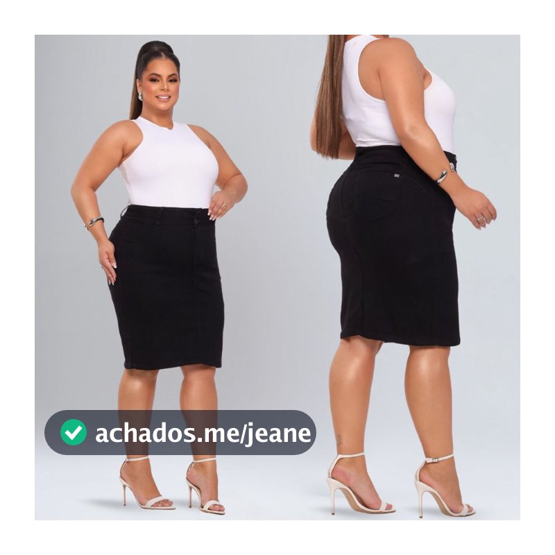 Saia Evangélicas Plus Jeans Moda Maior Preta Feminina Lycra Lindo Modelo Secretária longa