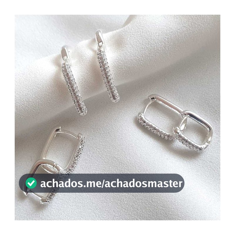 Trio de Brincos Argola Quadrada Cravejada de Prata 925