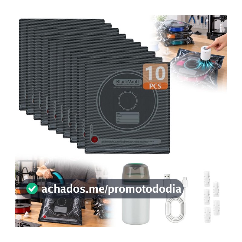 Kit 10 Sacos a Vácuo para Filamento Impressora 3D com Bomba Elétrica PLA PETG ABS