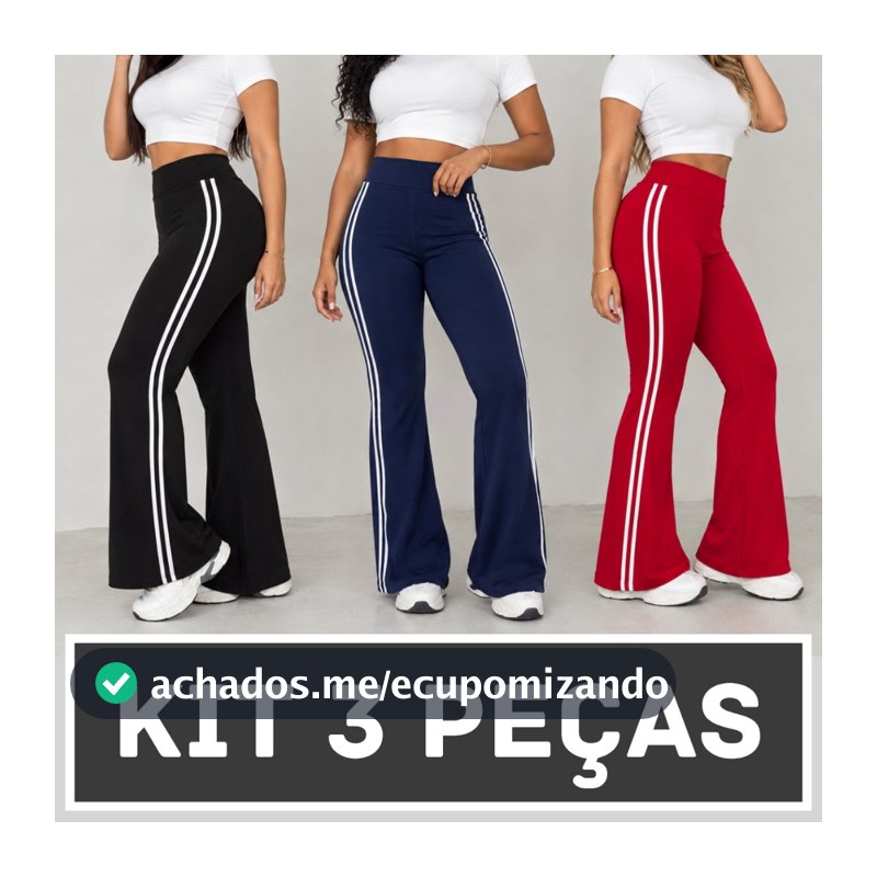 Kit 3 Calças Bailarina Cintura Alta Com Listras nas Laterais Moda
