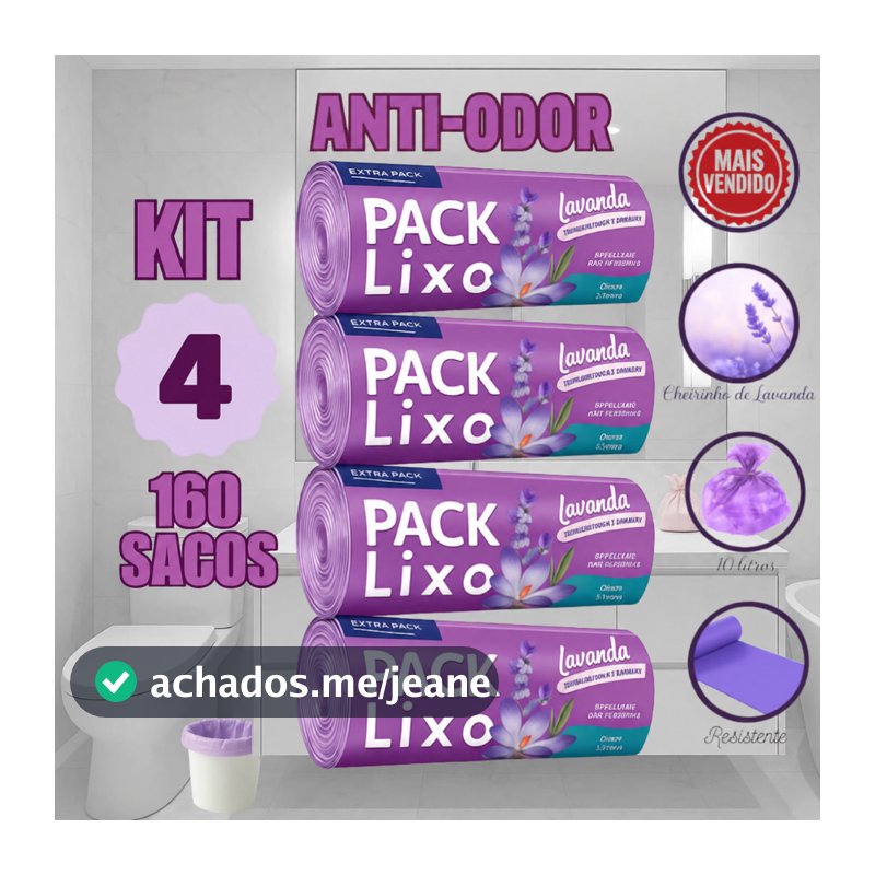 Kit 4 Rolos de Sacos de Lixo 10L – 160 Unidades | Neutraliza Odores | Ideal para Pia e Banheiro