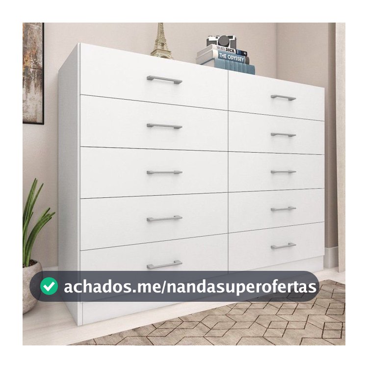 Cômoda para Quarto 10 Gavetas Caribe Branco Branco