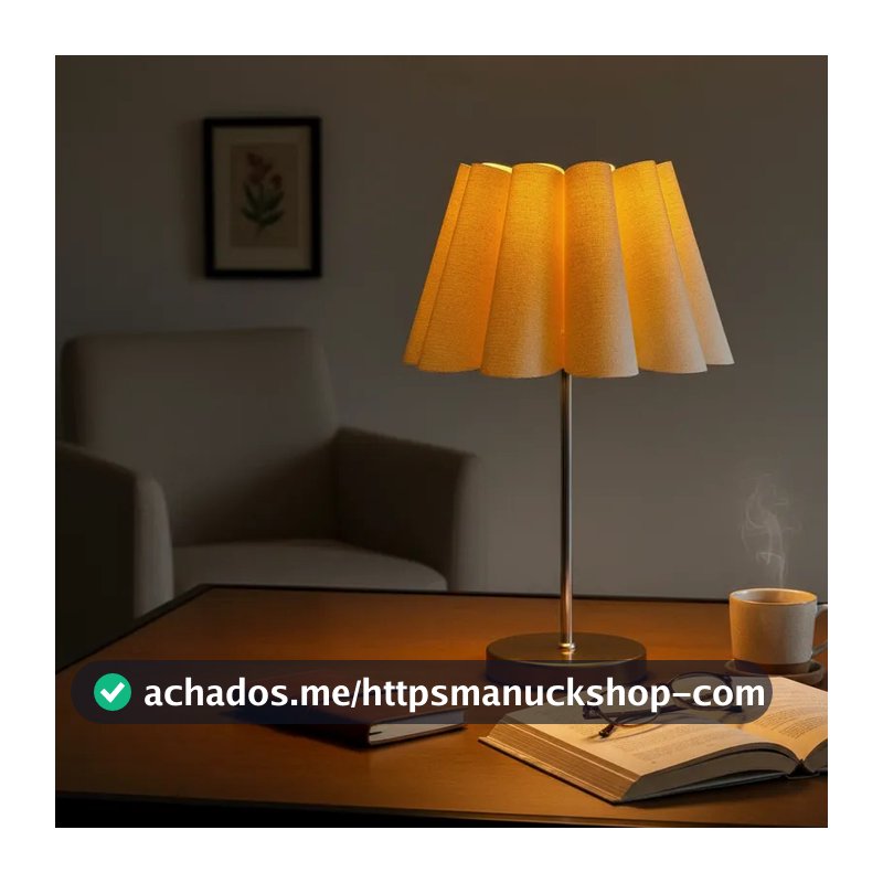 Luminária de Mesa Redondo com Interruptor e Cúpula Pétala Bege de Casa canto de Sala quarto cabeceira de cama Escritorio